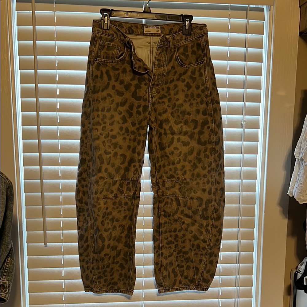 Free People Leopard Print Barrel Jeans NWOT